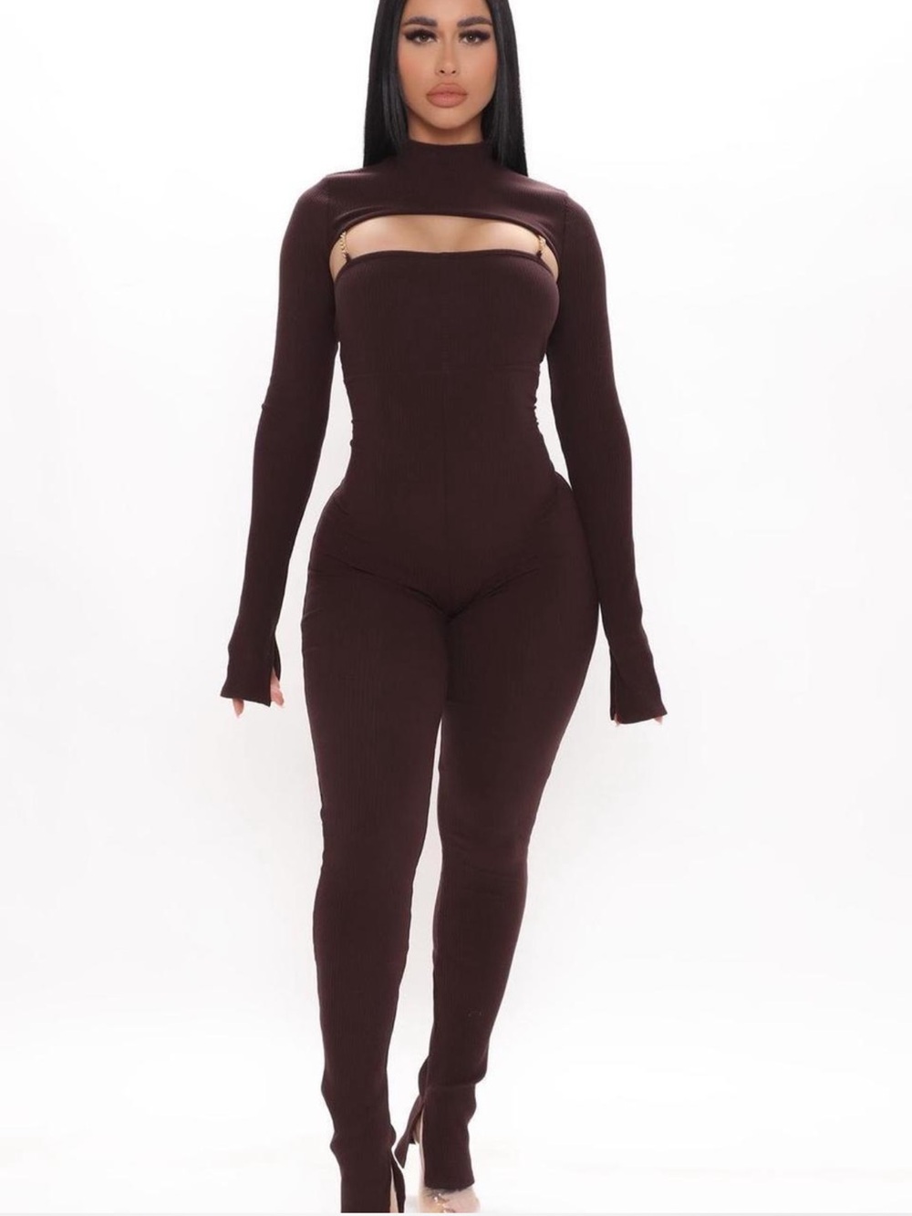 Fashion nova Ribbed Cutout Jumpsuit - Chocolate Brown
